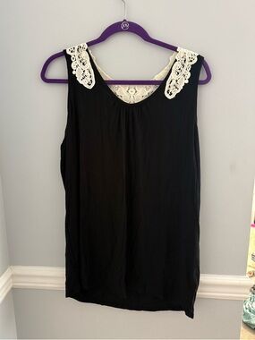Black Sleeveless Tank with Cream Lace Detail on Back